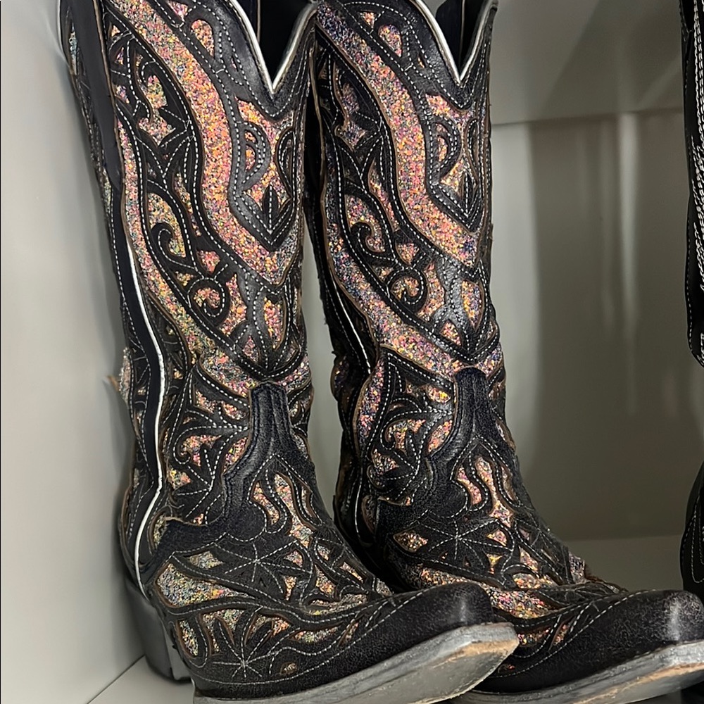 Sparkling Black and Multicolor Cowboy Boots